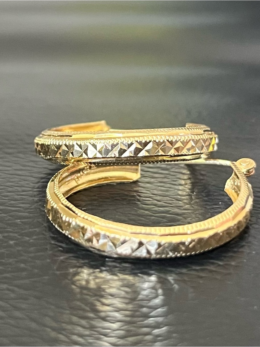 14k Solid Gold Classic Diamond Cut Textured Hoop Earrings